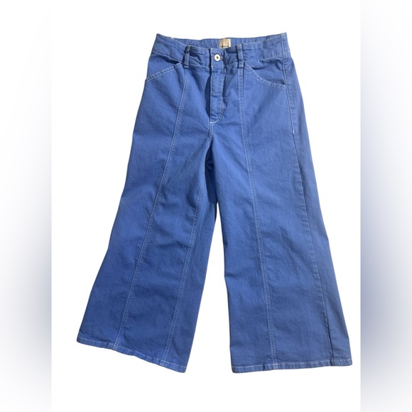 Anthropologie Maeve The Delaney Clean Seamed High Rise Wide Leg Crop Pants Blue - Picture 4 of 13